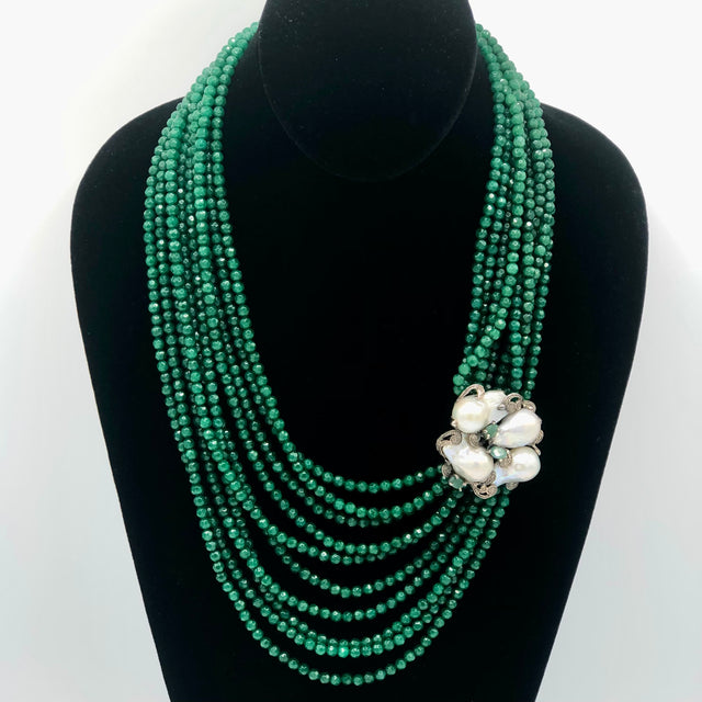 Madame Emerald Collier with encrusted pearl pendant