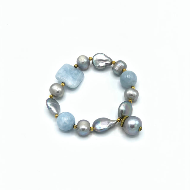 Charm bracelet with angelite and pearls