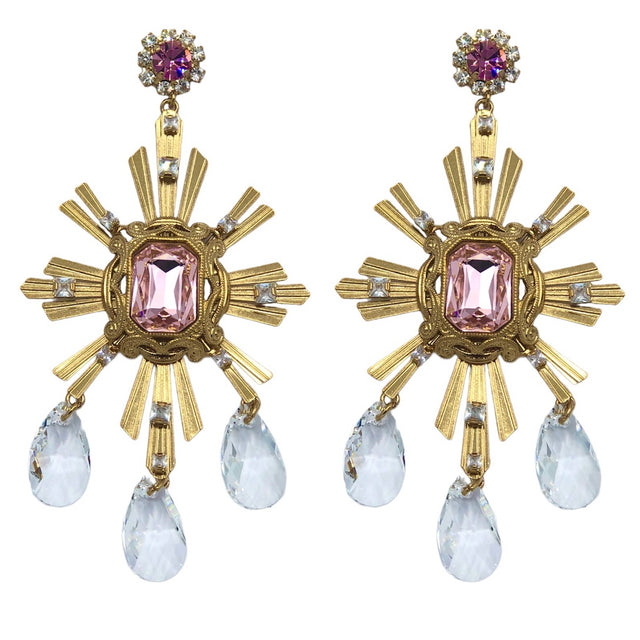 Crystal-embellished cross-pendant earrings
