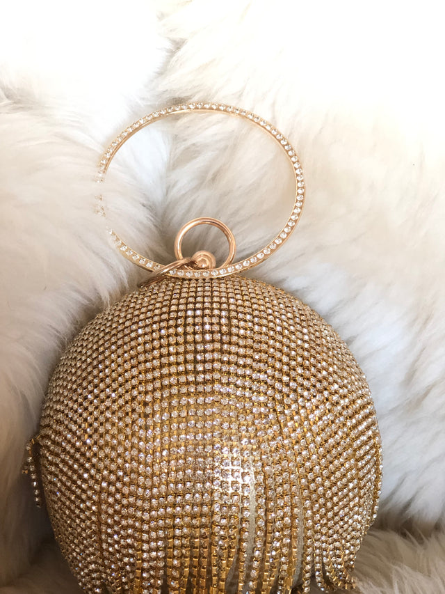 Disco ball crystal clutch in gold