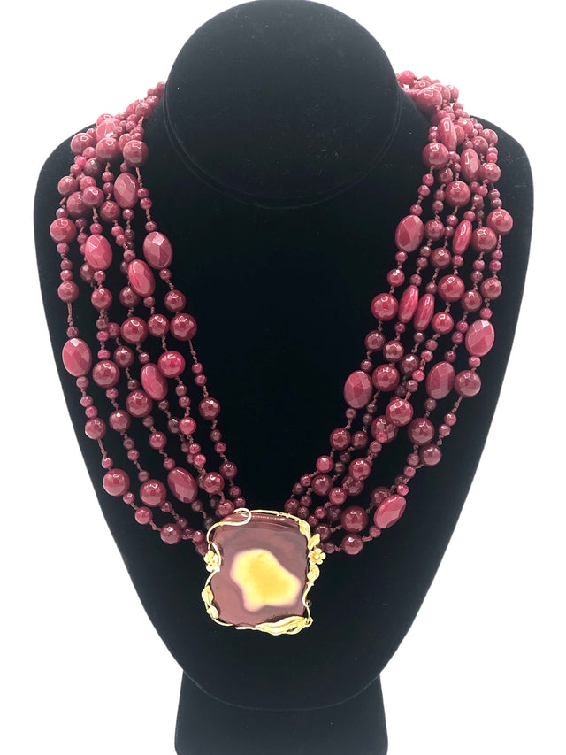 6-wire crochet red agate necklace with pendant