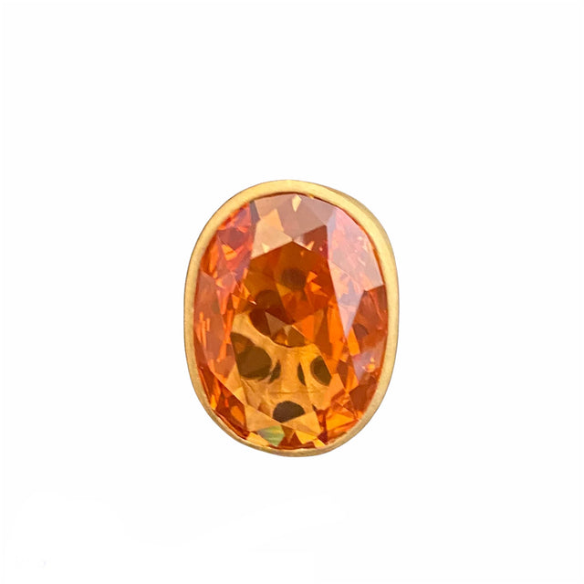 Single Crystal Cabochon Ring with Amber Center Stone