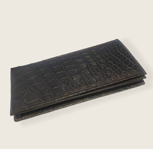 Croco Leather Wallet in Nero