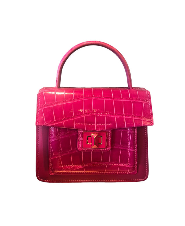 Divina Top Handle Croco Bag in Hot Pink