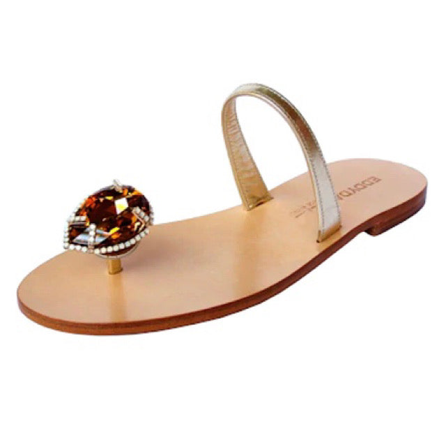 Yelena NY "Crystal Drop" Capri Sandals in Gold