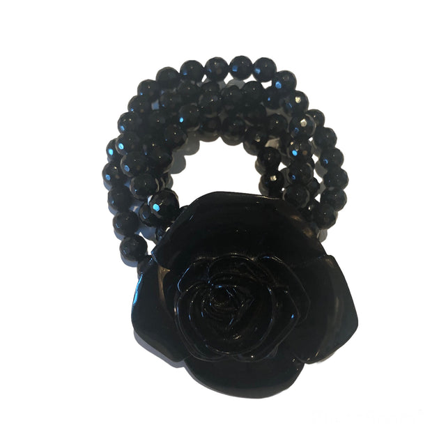 Chanel inspired camellia onyx bracelet