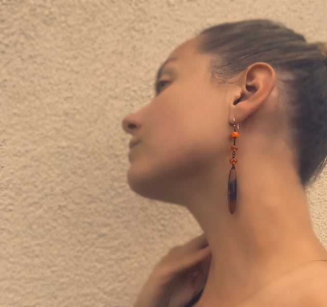 Colored Jade Long Drop Earrings