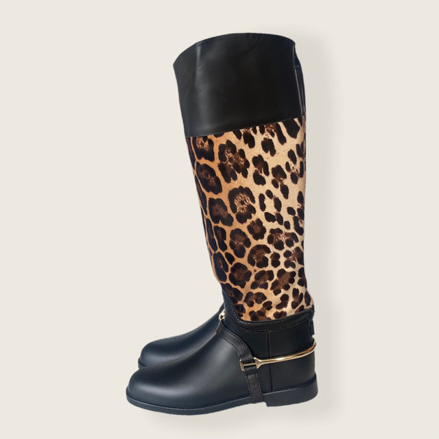 Leopard Print Equestrian Style Rain Boots