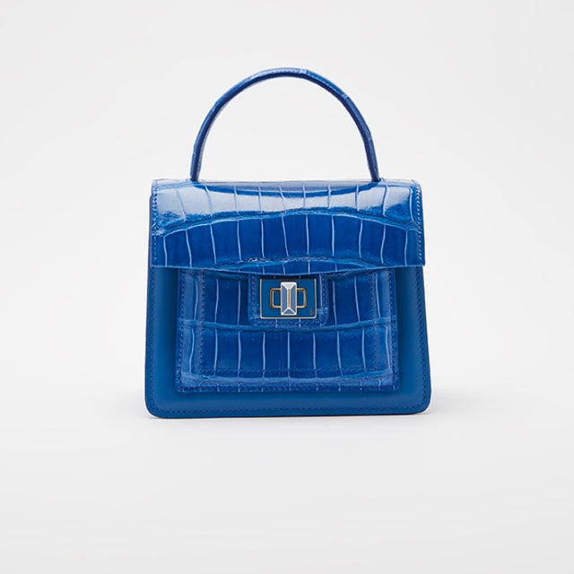 Divina Top Handle Croco Bag in Royal Blue