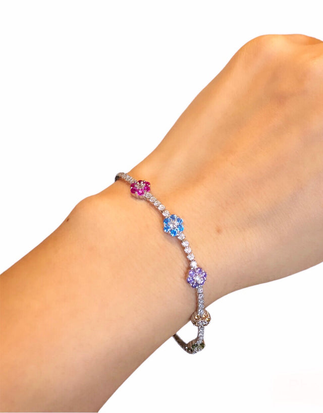 Dainty flower silver chain bracelet