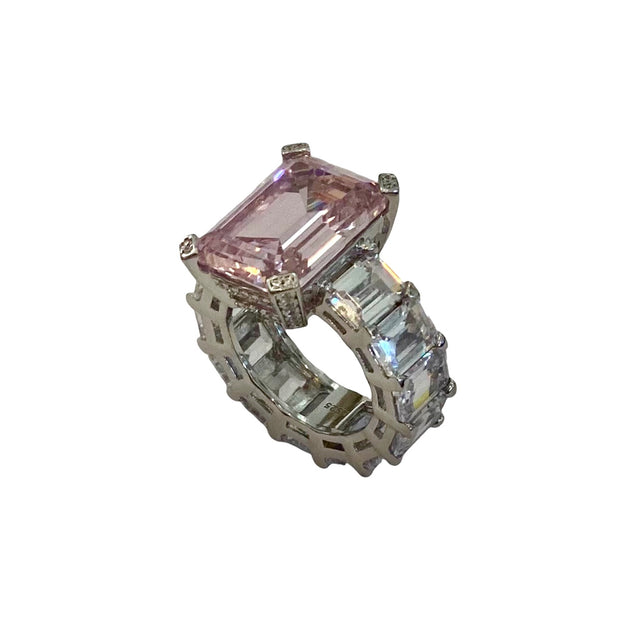 Emerald Cut Zirconium Ring in Rosé