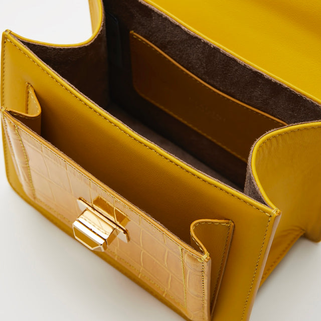 Divina Top Handle Croco Handbag in Giallo