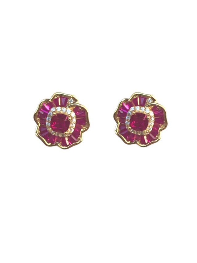 Flower stud earrings in hot pink