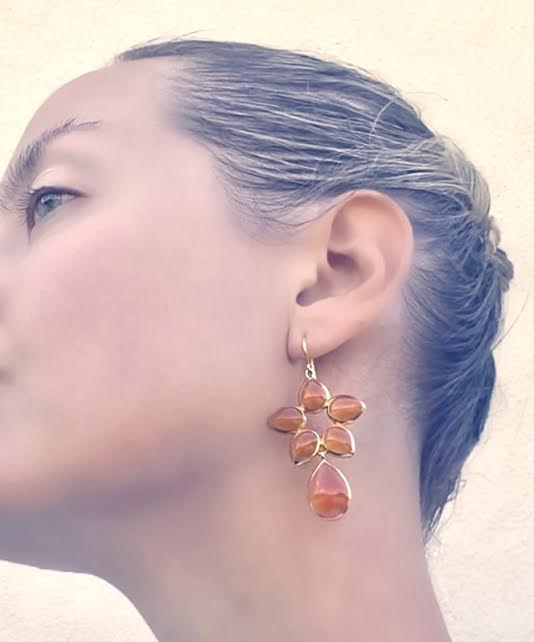 Flower Drop Earrings in Peach